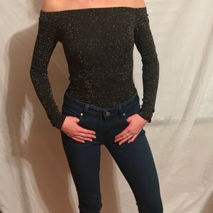 Black&gold stitching strapless long sleeve XS top